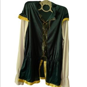 MENS Green and Brown Longsleeve Renaissance Top with Drawstring front